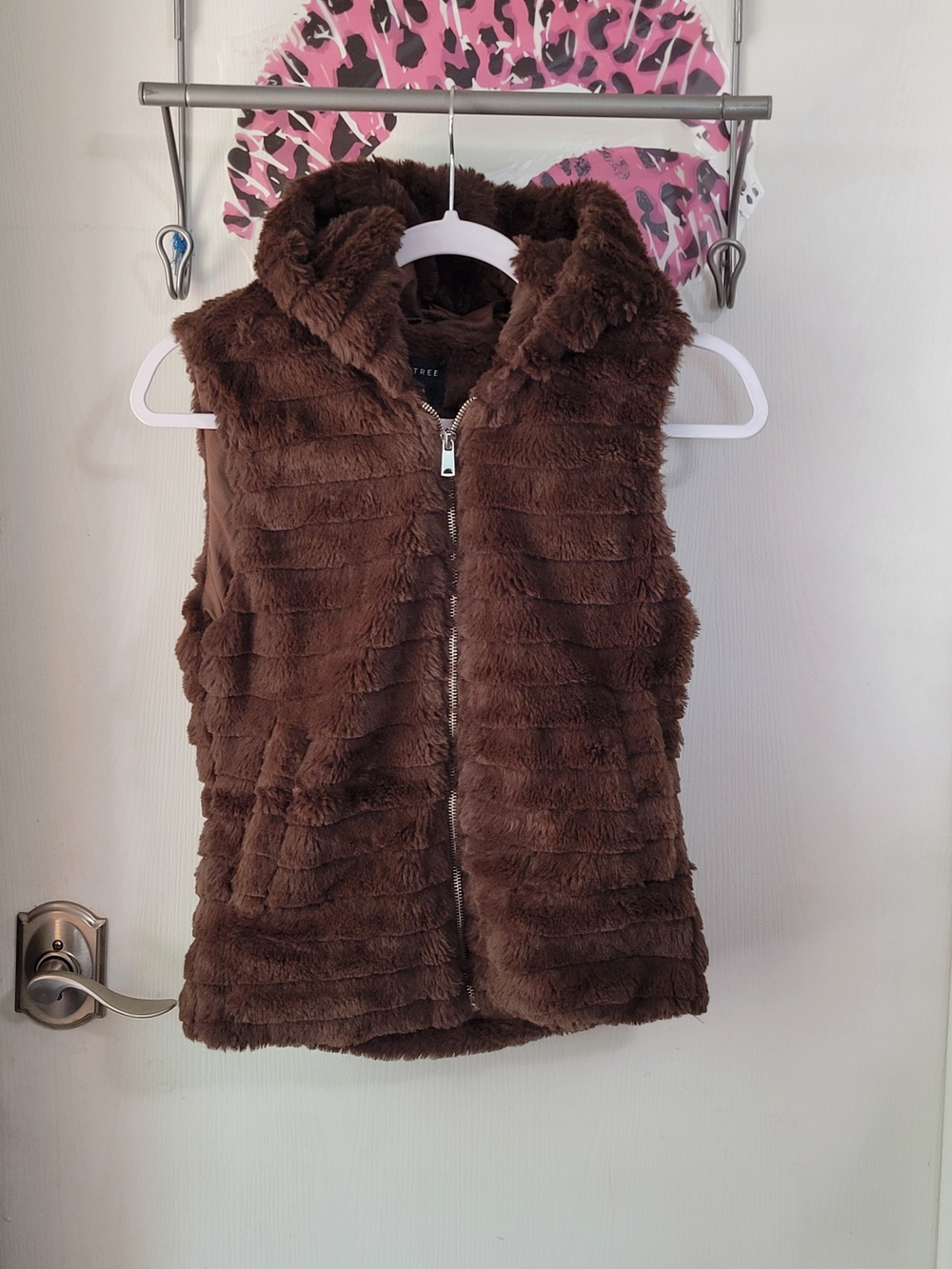 Faux Fur Hooded Vest - Brown